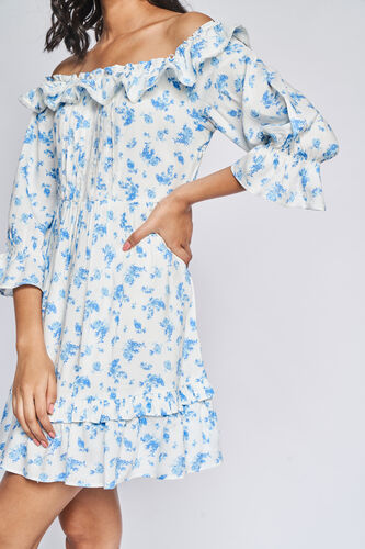 Blue Floral Fit & Flare Dress, Blue, image 7